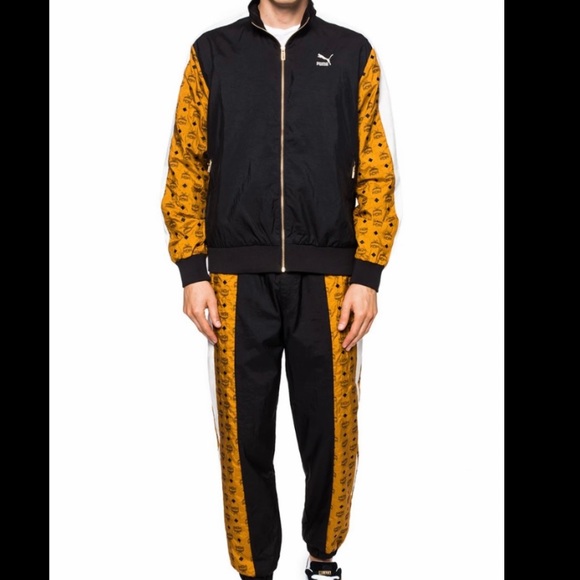 Puma Men’s size XL MCM tracksuit track jacket pants set black logo print luxury - Picture 2 of 14